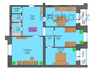 3-комнатная квартира, 127.4 м², мкр. Батыс-2 5Е за ~ 28.7 млн 〒 в Актобе, мкр. Батыс-2