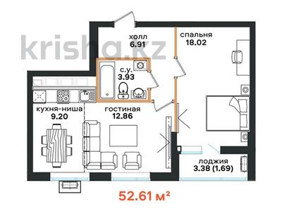 2-комнатная квартира, 52.61 м², А91 за ~ 17.9 млн 〒 в Астане, Алматы р-н