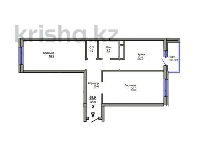2-комнатная квартира, 68.9 м², Кайыма Мухамедханова за ~ 26.2 млн 〒 в Нур-Султане (Астане)