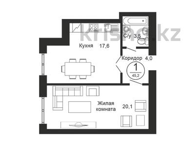 1-комнатная квартира, 45.2 м², Муканова 55/2 за ~ 14 млн 〒 в Караганде, Казыбек би р-н