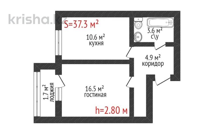 1-комнатная квартира, 37.34 м², 4/9 этаж, Уральская улица 45А за ~ 13.4 млн 〒 в Костанае