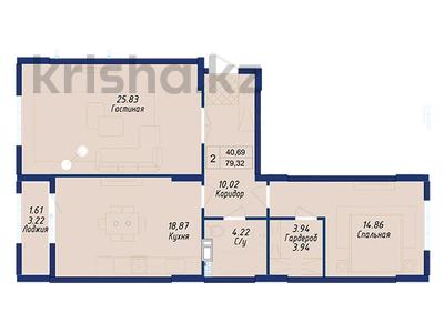 2-комнатная квартира, 79.32 м², Нажимеденова — Улы Дала за ~ 25.4 млн 〒 в Астане, Алматы р-н