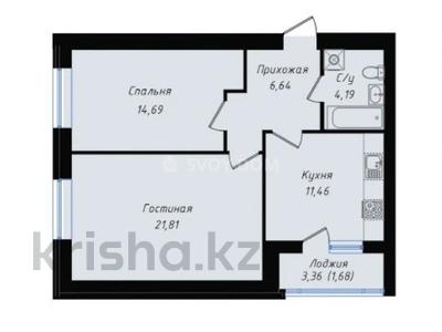 2-комнатная квартира, 60.47 м², проспект Туран 1 — Ханов Керея и Жанибека за ~ 29 млн 〒 в Нур-Султане (Астане)