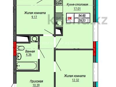 2-комнатная квартира, 54.65 м², Айтматова за ~ 14.5 млн 〒 в Нур-Султане (Астане), Есильский р-н