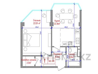 1-комнатная квартира, 62.28 м², Абылай хана 2/5 за ~ 19.3 млн 〒 в Каскелене