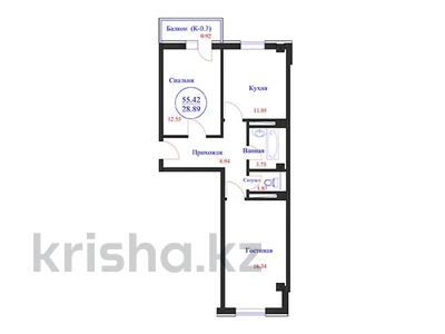 2-комнатная квартира, 55.42 м², Коргалжынское шоссе — Е128 за ~ 20.2 млн 〒 в Нур-Султане (Астане)