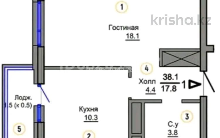 1-комнатная квартира, 38.1 м², 6/9 этаж, Мухамедханова 7 — Пластиковые окна, неугловая, полноценная однокомнатная. ЖК Атамари рас за 16.8 млн 〒 в Астане